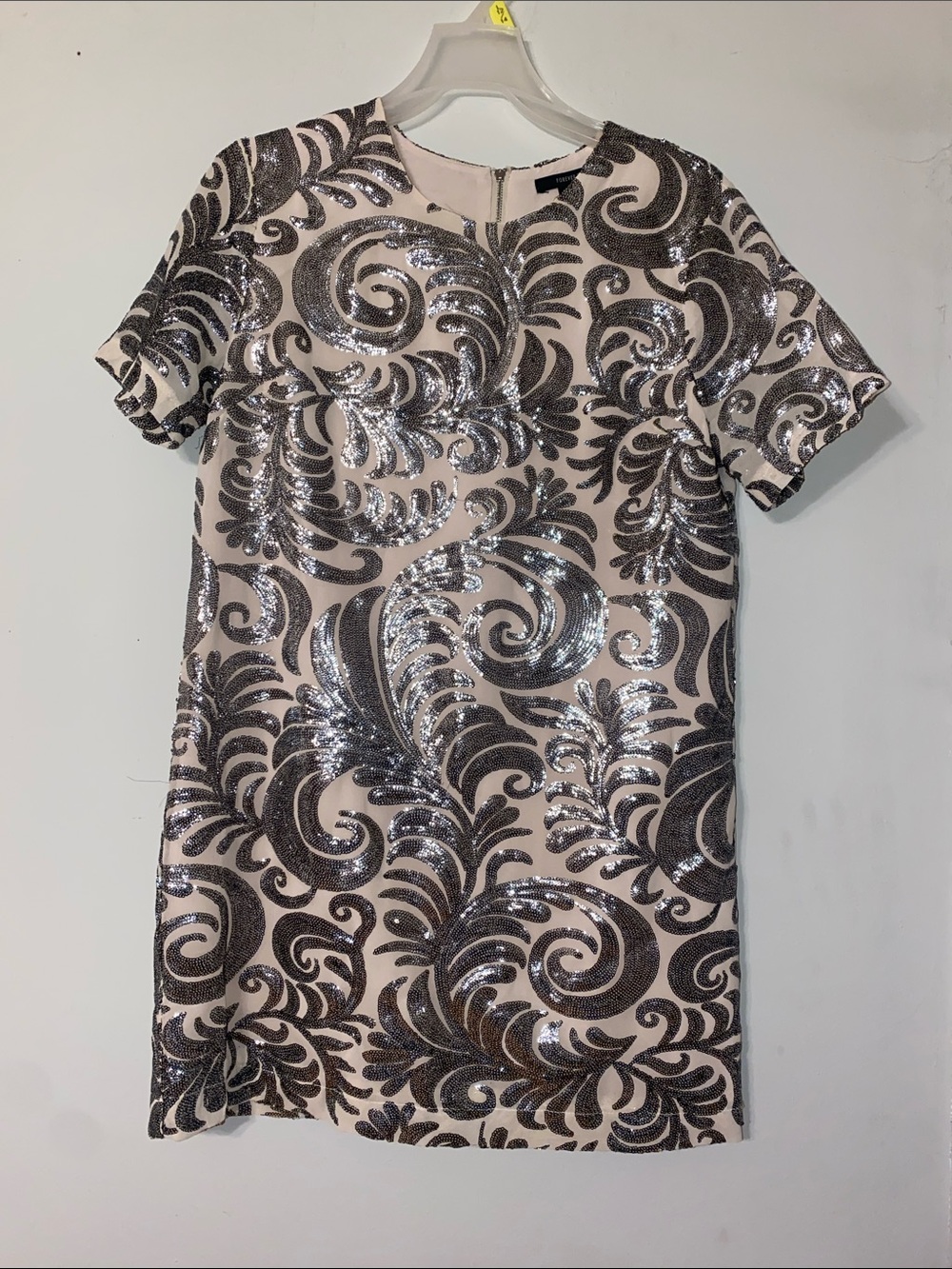 Forever 21 Cream and Silver Sequin Mini Dress